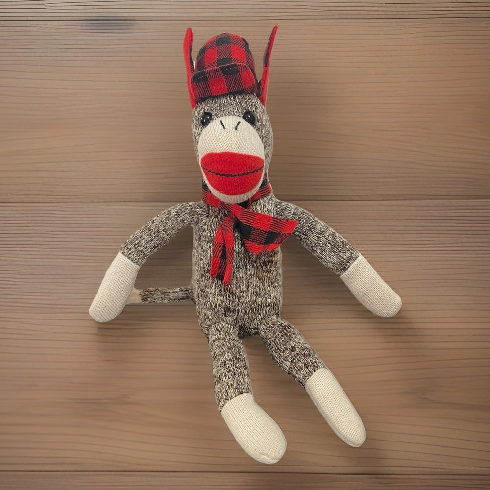 Sock Monkey Lumberjack Buffalo Plaid Hat Christmas Plush Galerie 11"